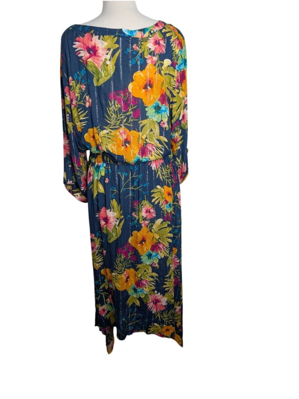 Cult Of Design Floral Maxi Dress 1X With Metallic Gold Threads Shark Bite Hem 3/ - Picture 2 of 14
